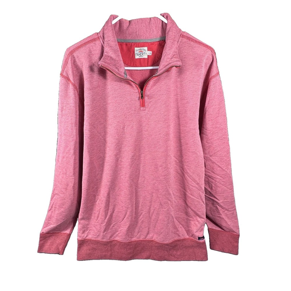 Faherty Movement 1/4 Zip Pullover Summer Red Heather Stretch Large Soft Casual